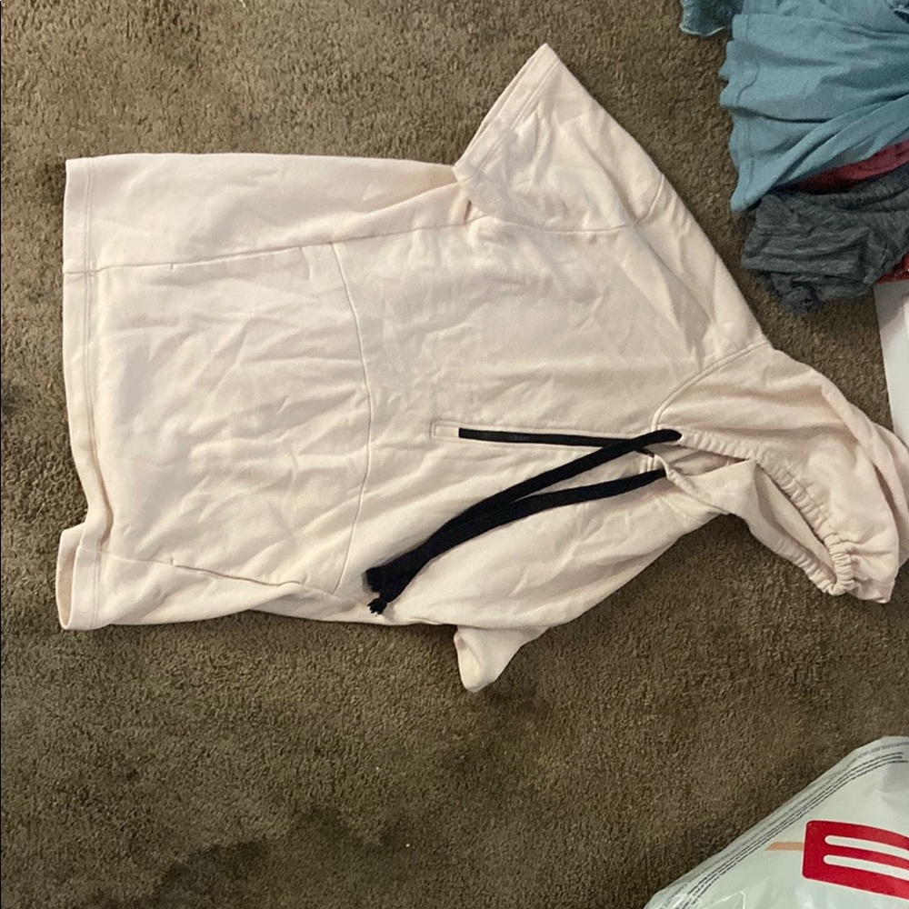 Cream Hoodie with Black Drawstrings